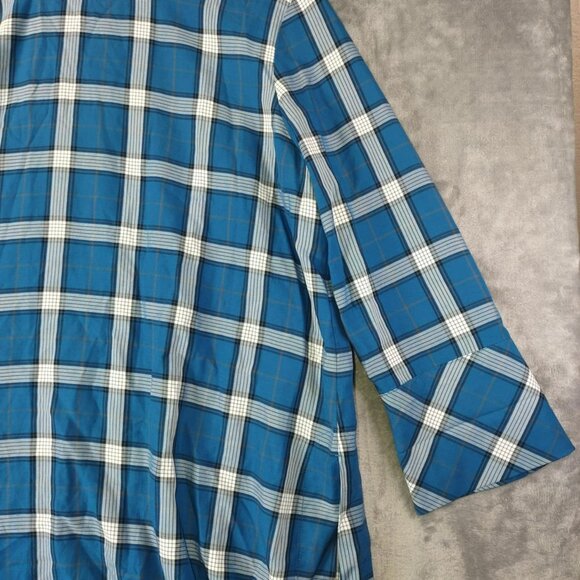 J. Jill Women M Blue Plaid Atlantic Plaid Timeless Tartan Vibe Relaxed Comfy Top - Picture 9 of 12